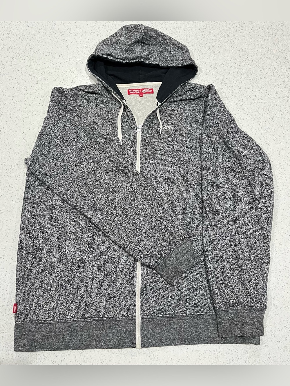 VANS Off The Wall Mens Speckled Gray Zip Up Hoodie Sweatshirt Size XL Skater